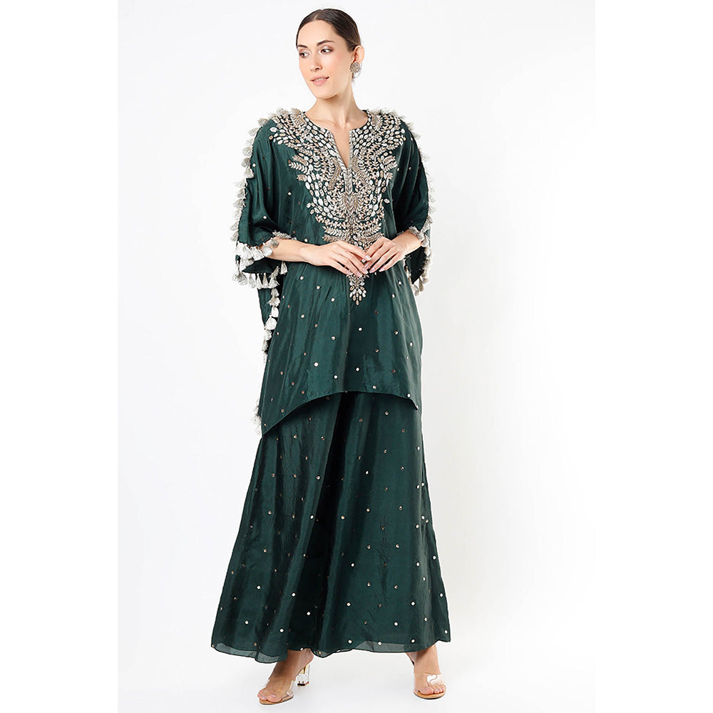 Payal Singhal Emerald Green Mukaish Kaftan with Palazzo (Set of 2)