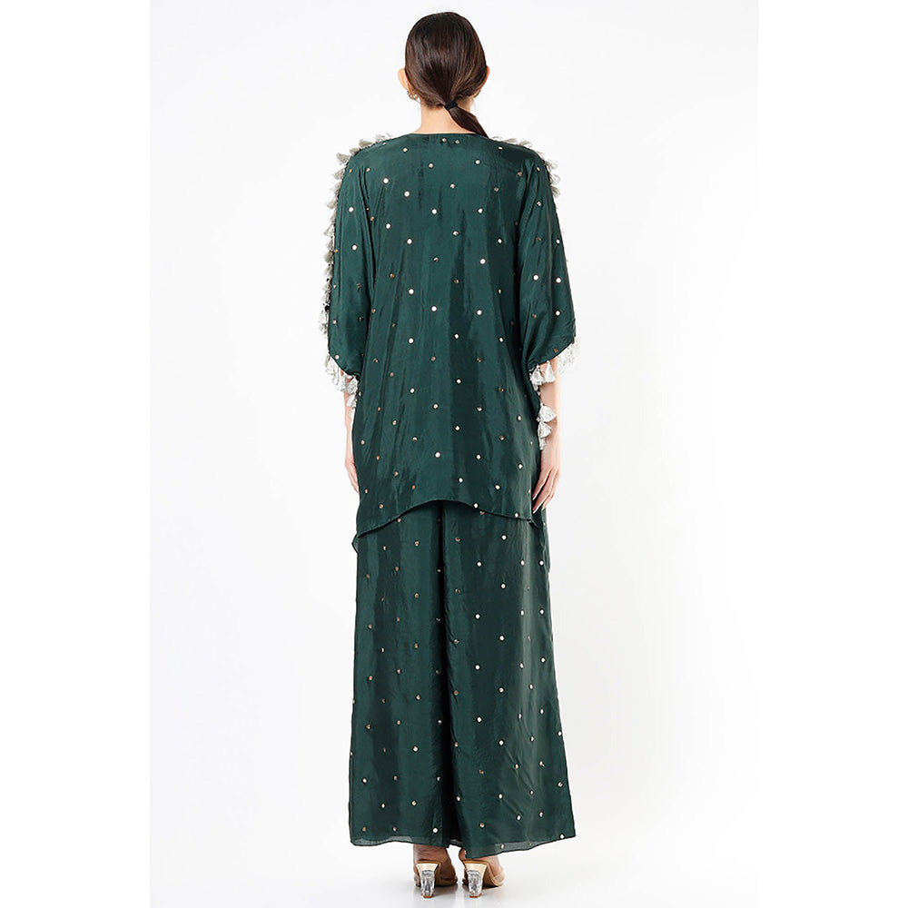 Payal Singhal Emerald Green Mukaish Kaftan with Palazzo (Set of 2)