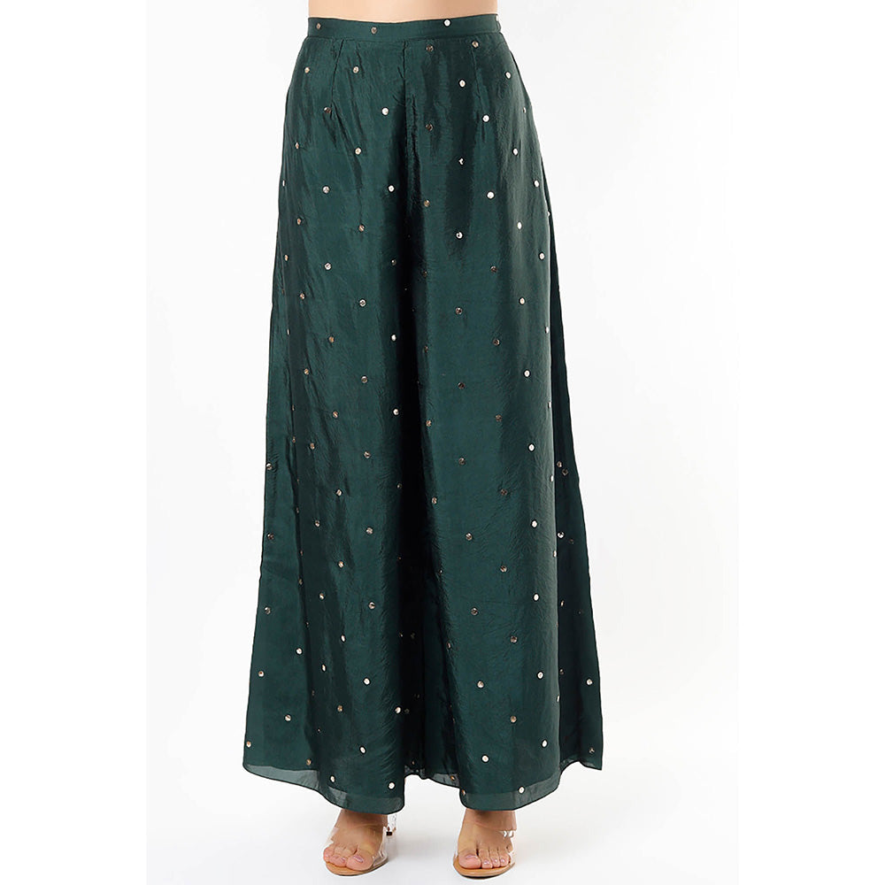 Payal Singhal Emerald Green Mukaish Kaftan with Palazzo (Set of 2)