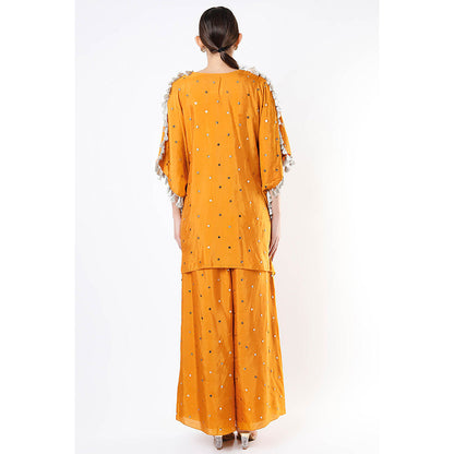 Payal Singhal Mustard Mukaish Kaftan with Palazzo (Set of 2)