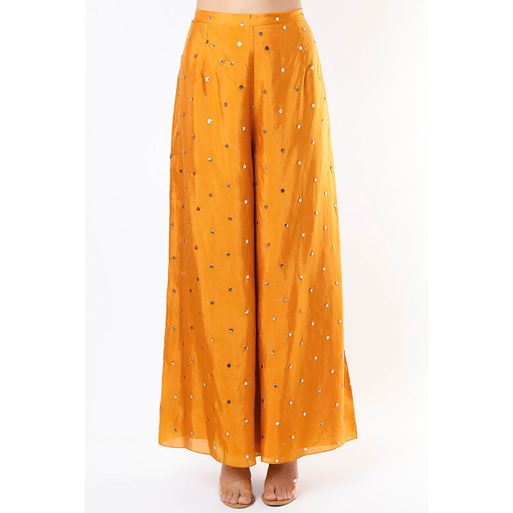 Payal Singhal Mustard Mukaish Kaftan with Palazzo (Set of 2)