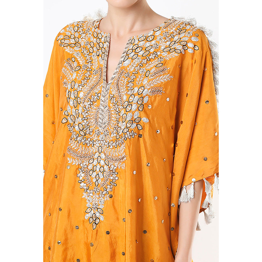 Payal Singhal Mustard Mukaish Kaftan with Palazzo (Set of 2)