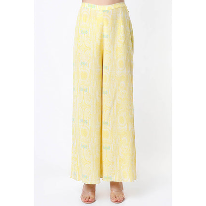 Payal Singhal Yellow Embroidered Short Kaftan with Palazzo (Set of 2)