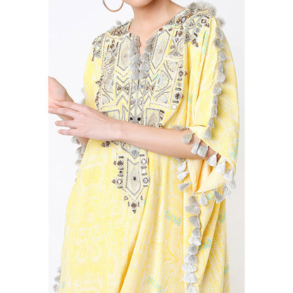 Payal Singhal Yellow Embroidered Short Kaftan with Palazzo (Set of 2)