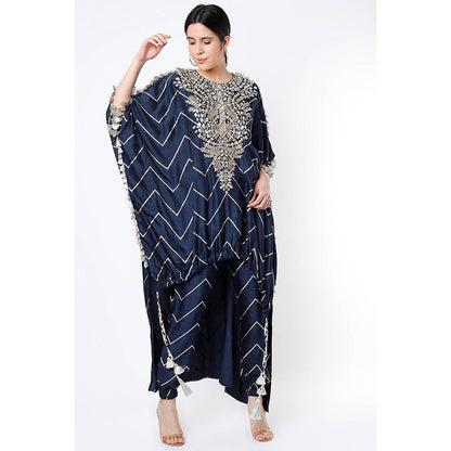 Payal Singhal Navy Blue High Low Kaftan with Pant (Set of 2)