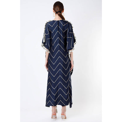 Payal Singhal Navy Blue High Low Kaftan with Pant (Set of 2)