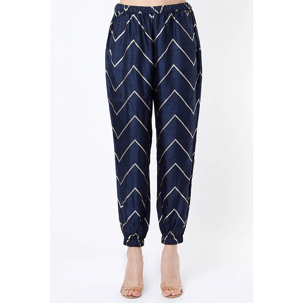 Payal Singhal Navy Blue High Low Kaftan with Pant (Set of 2)