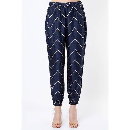 Payal Singhal Navy Blue High Low Kaftan with Pant (Set of 2)