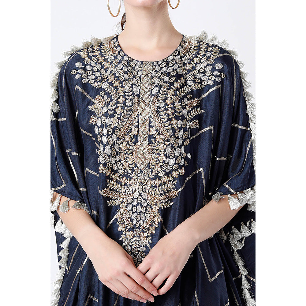 Payal Singhal Navy Blue High Low Kaftan with Pant (Set of 2)