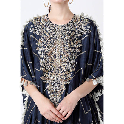 Payal Singhal Navy Blue High Low Kaftan with Pant (Set of 2)