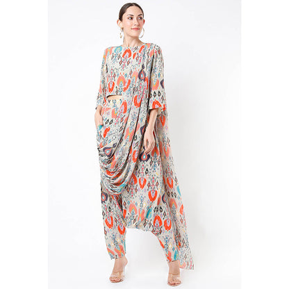 Payal Singhal Multi-Colour Print Crop Top and Dhoti with Attached Drape (Set of 2)