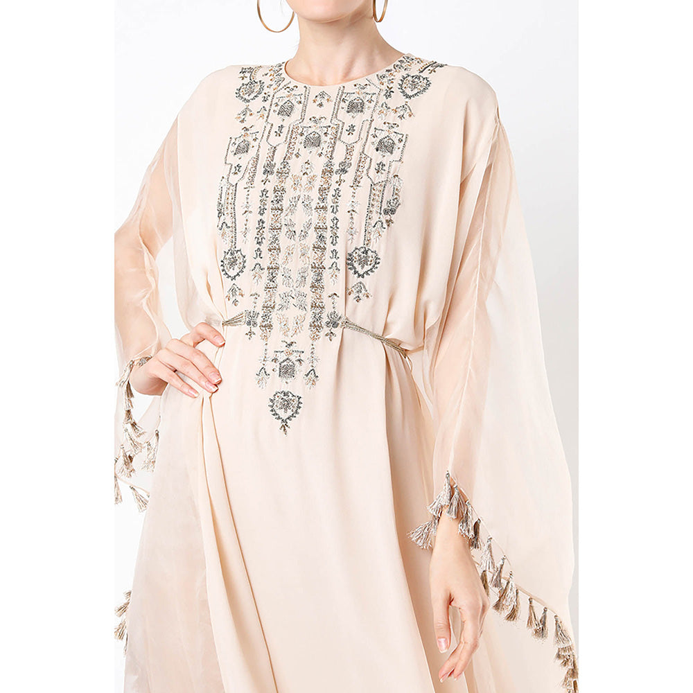 Payal Singhal Beige Embroidered Yoke Kaftan Dress