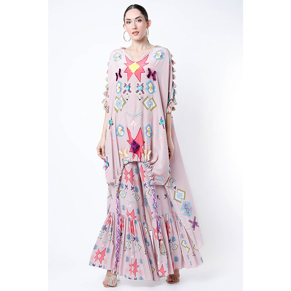 Payal Singhal Purple Purle Printed High Low Kaftan with Palazzo (Set of 2)