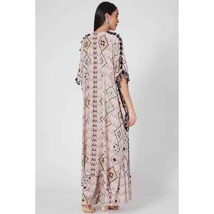 Payal Singhal Beige Printed High Low Kaftan with Palazzo (Set of 2)