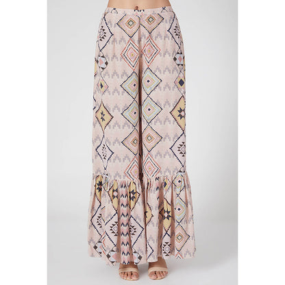 Payal Singhal Beige Printed High Low Kaftan with Palazzo (Set of 2)