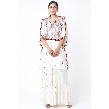 Payal Singhal White Kaftan with Belt and Palazzo (Set of 3)