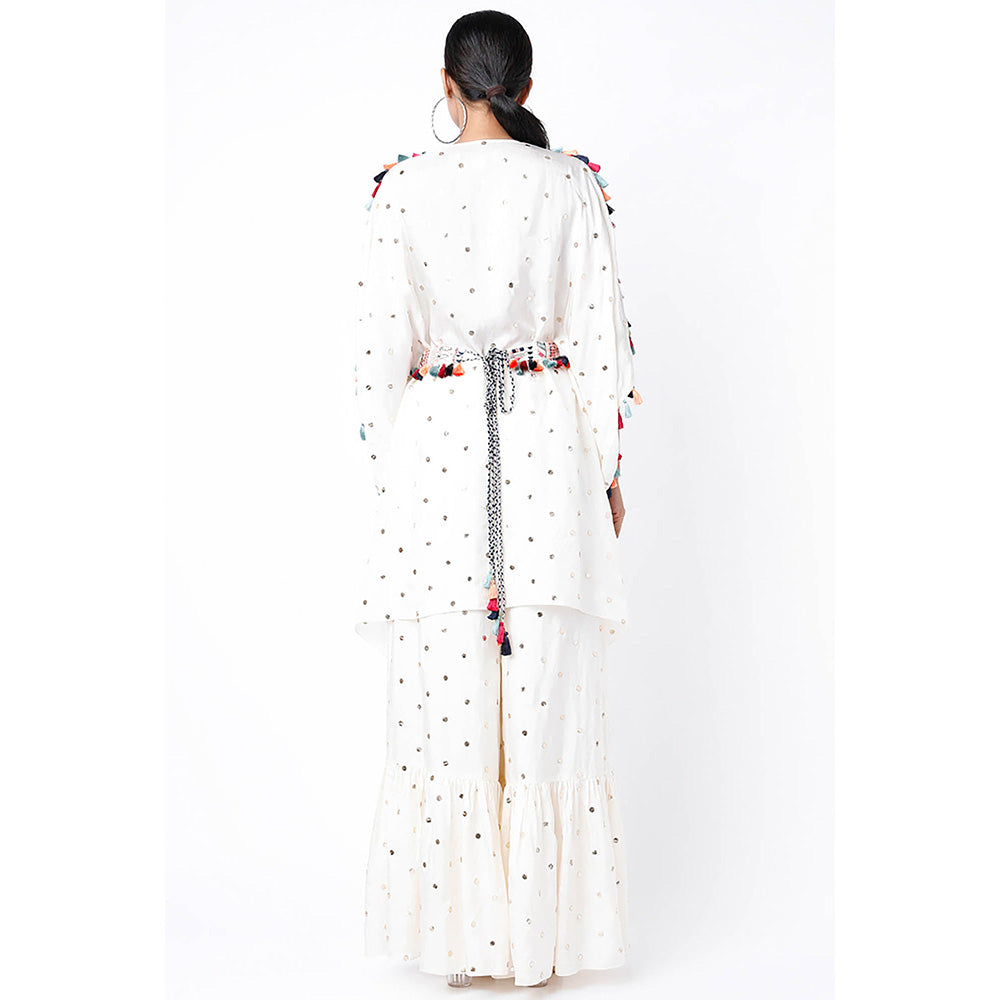 Payal Singhal White Kaftan with Belt and Palazzo (Set of 3)