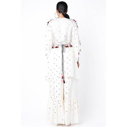 Payal Singhal White Kaftan with Belt and Palazzo (Set of 3)