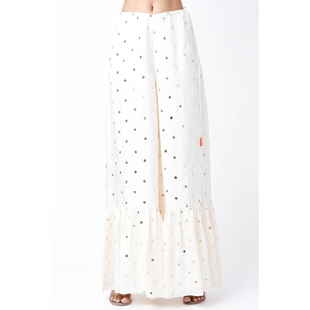 Payal Singhal White Kaftan with Belt and Palazzo (Set of 3)