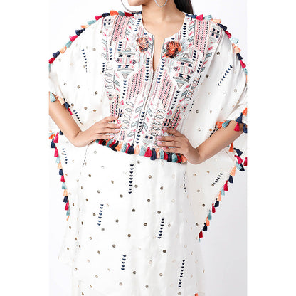 Payal Singhal White Kaftan with Belt and Palazzo (Set of 3)