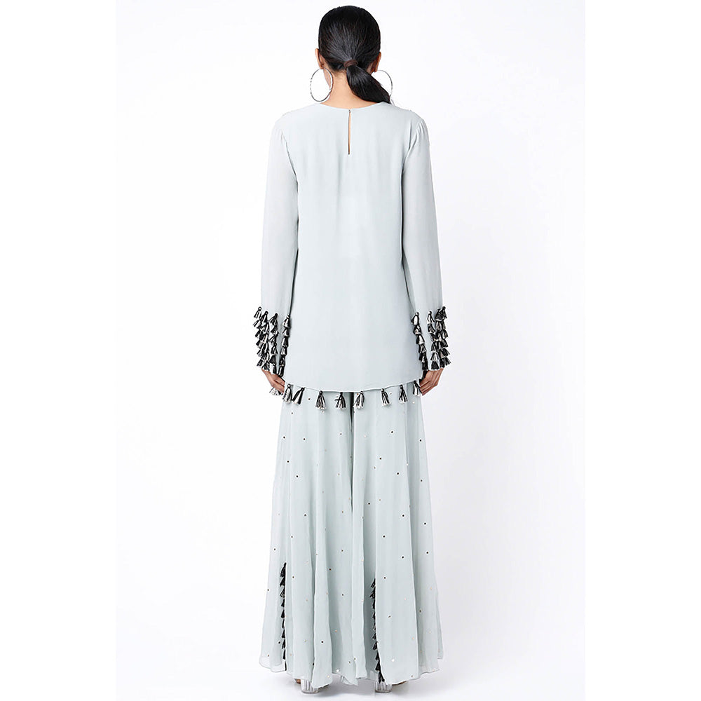 Payal Singhal Blue Embroidered Kurta with Sharara and Dupatta (Set of 3)