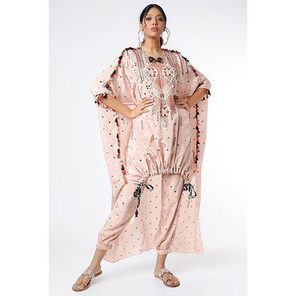 Payal Singhal Rose Pink Mukaish Embroidered Kaftan and Pant (Set of 2)
