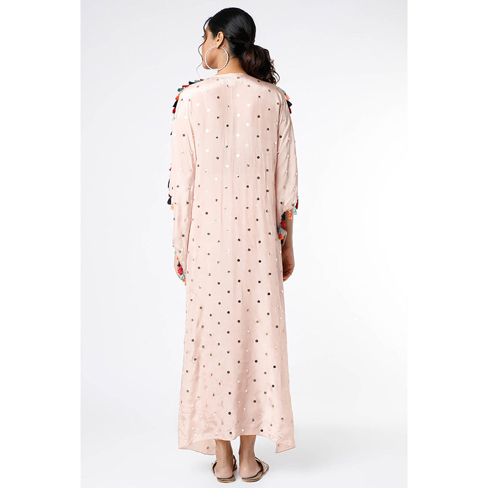 Payal Singhal Rose Pink Mukaish Embroidered Kaftan and Pant (Set of 2)