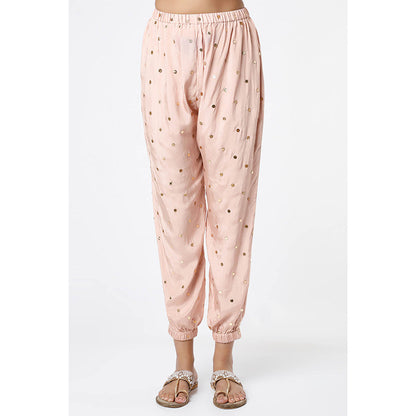 Payal Singhal Rose Pink Mukaish Embroidered Kaftan and Pant (Set of 2)