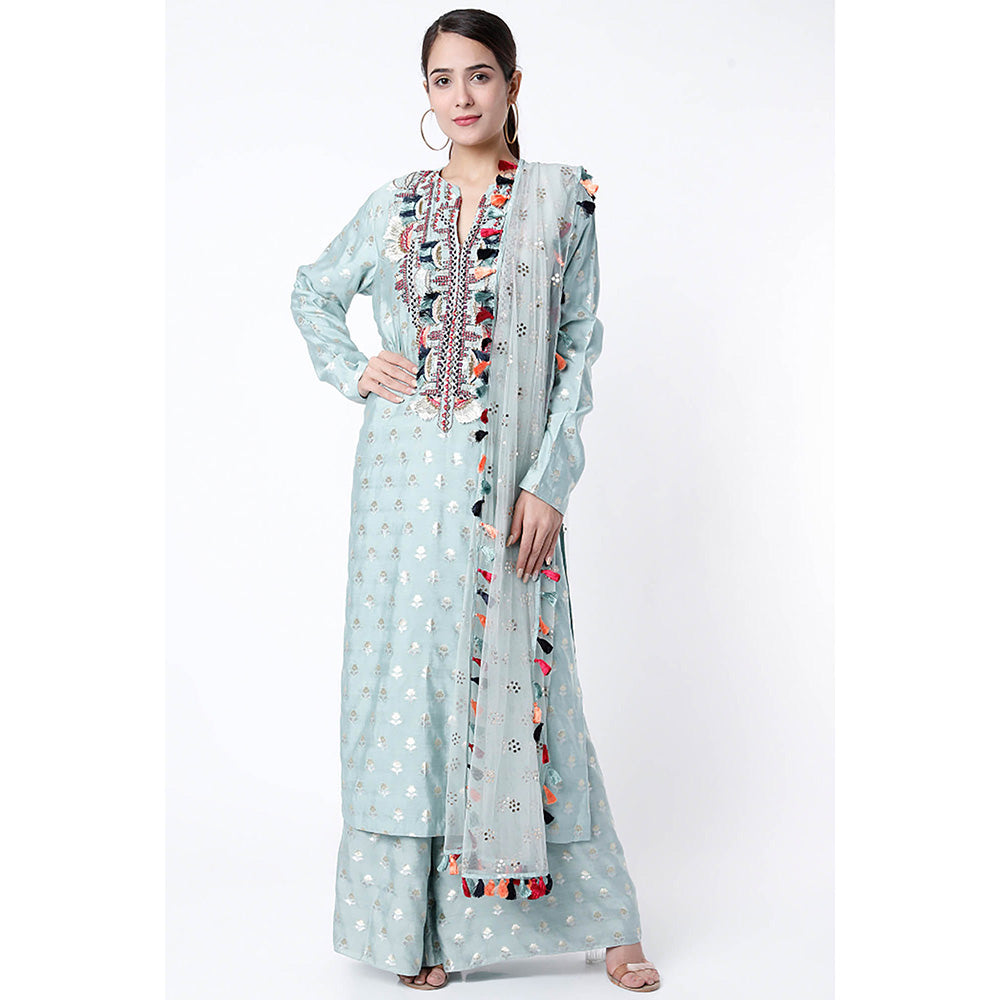 Payal Singhal Blue Embroidered Kurta with Palazzo and Dupatta (Set of 3)