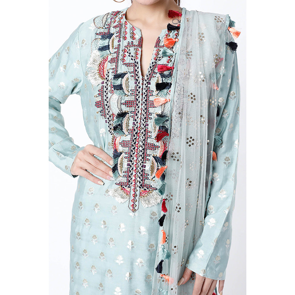 Payal Singhal Blue Embroidered Kurta with Palazzo and Dupatta (Set of 3)