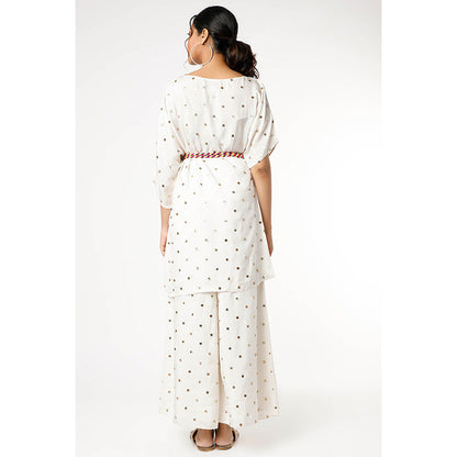 Payal Singhal Off White Crepe Embroidered Kaftan with Palazzo and Belt (Set of 3)