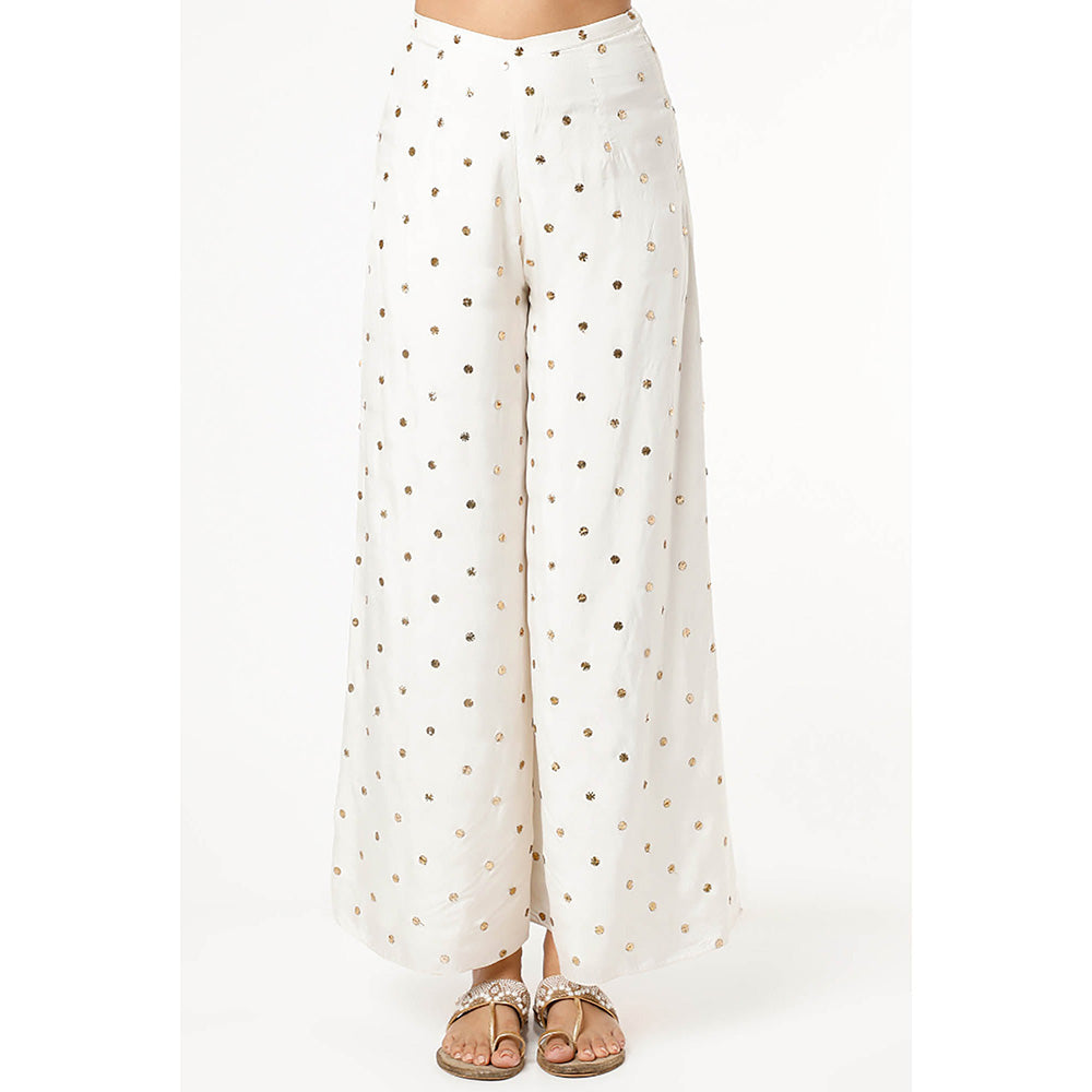 Payal Singhal Off White Crepe Embroidered Kaftan with Palazzo and Belt (Set of 3)