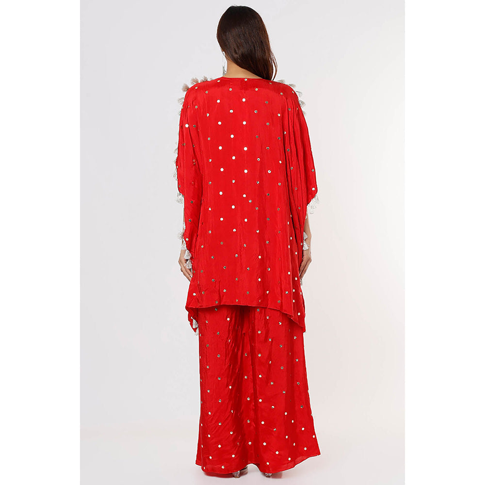 Payal Singhal Red Mukaish Kaftan and Palazzo (Set of 2)