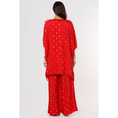 Payal Singhal Red Mukaish Kaftan and Palazzo (Set of 2)