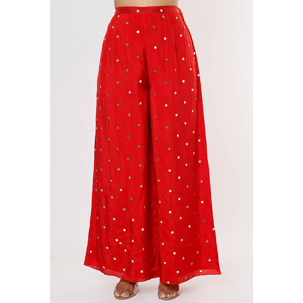 Payal Singhal Red Mukaish Kaftan and Palazzo (Set of 2)