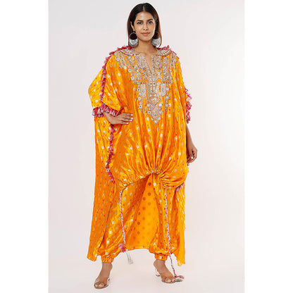 Payal Singhal Yellow Embroidered High Low Kaftan and Pant (Set of 2)