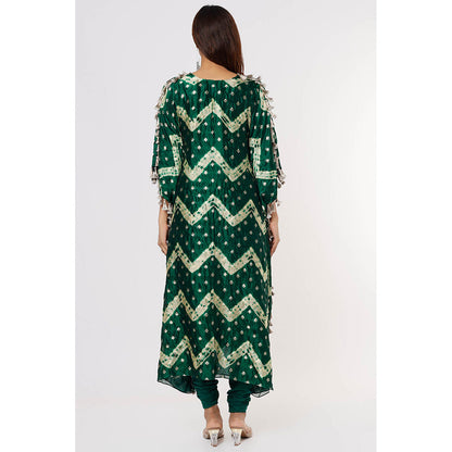 Payal Singhal Green Leheriya Embroidered Kaftan with Churidar (Set of 2)