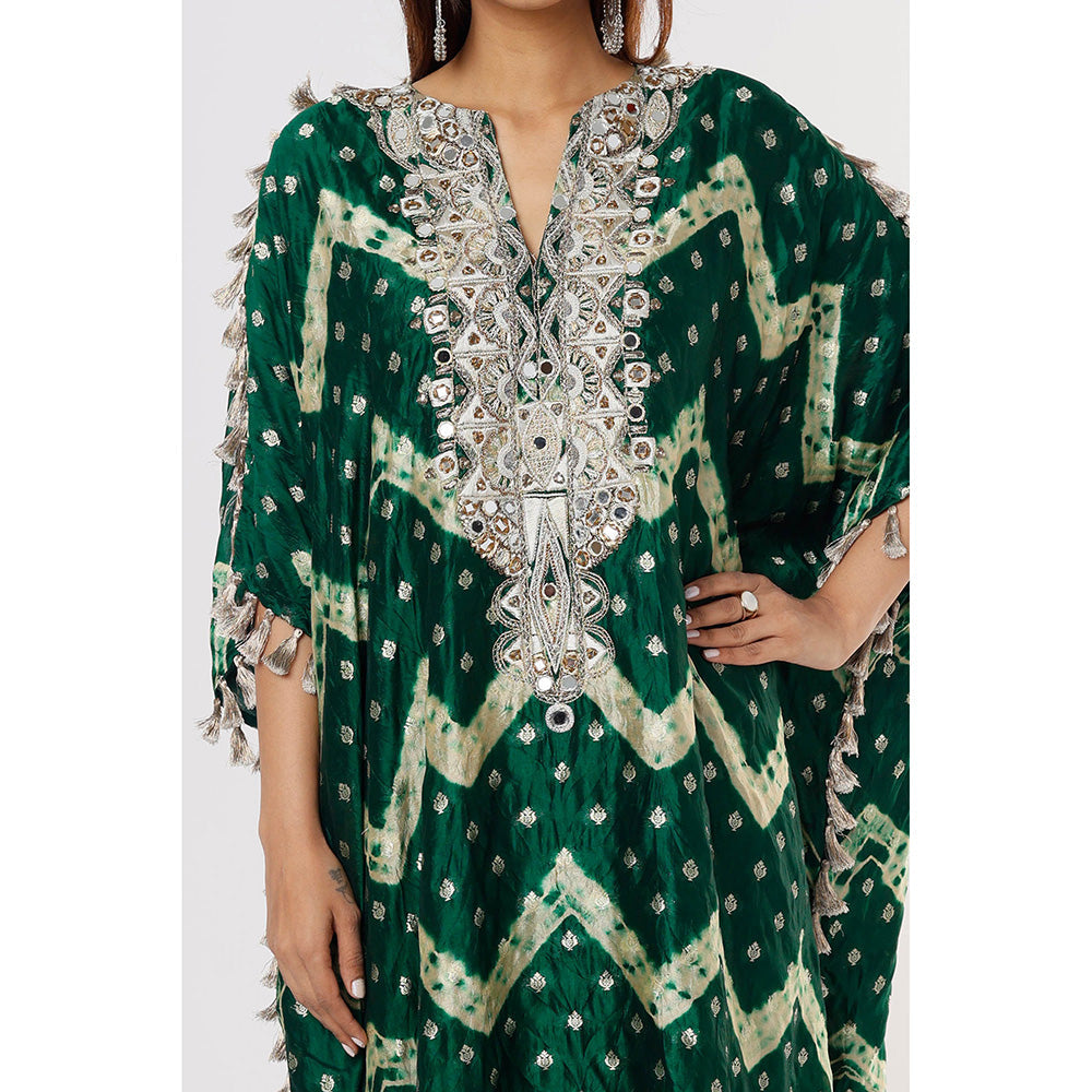 Payal Singhal Green Leheriya Embroidered Kaftan with Churidar (Set of 2)