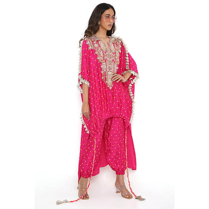 Payal Singhal Pink Embroidered High Low Kurta and Pant (Set of 2)