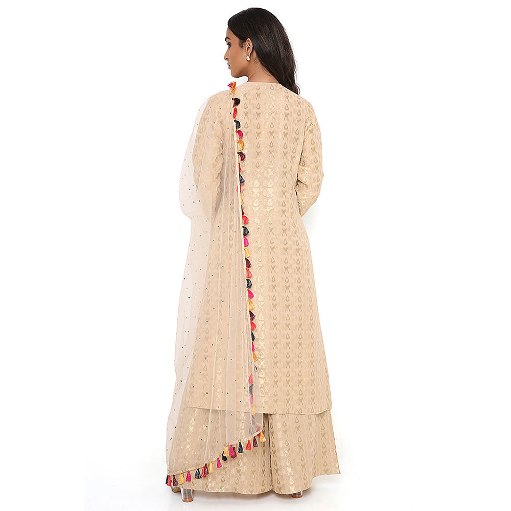 Payal Singhal Beige Embroidered Kurta and Palazzo with Dupatta (Set of 3)