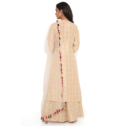 Payal Singhal Beige Embroidered Kurta and Palazzo with Dupatta (Set of 3)