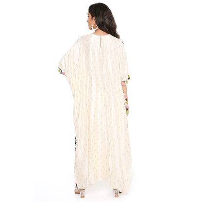 Payal Singhal Cream Floral Embroidered Kaftan with Pant (Set of 2)