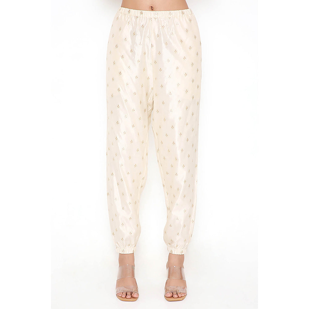 Payal Singhal Cream Floral Embroidered Kaftan with Pant (Set of 2)