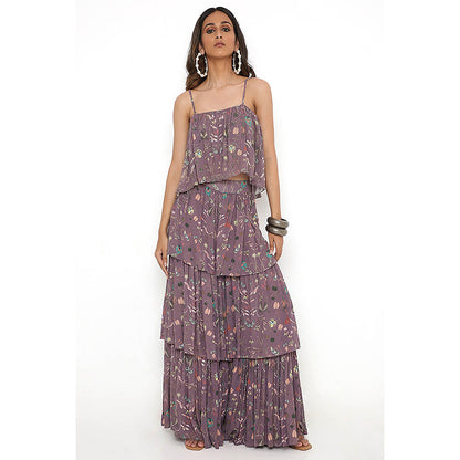 Payal Singhal Purple Print Top with Layered Sharara (Set of 2)