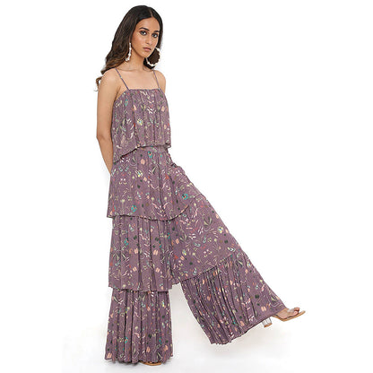 Payal Singhal Purple Print Top with Layered Sharara (Set of 2)
