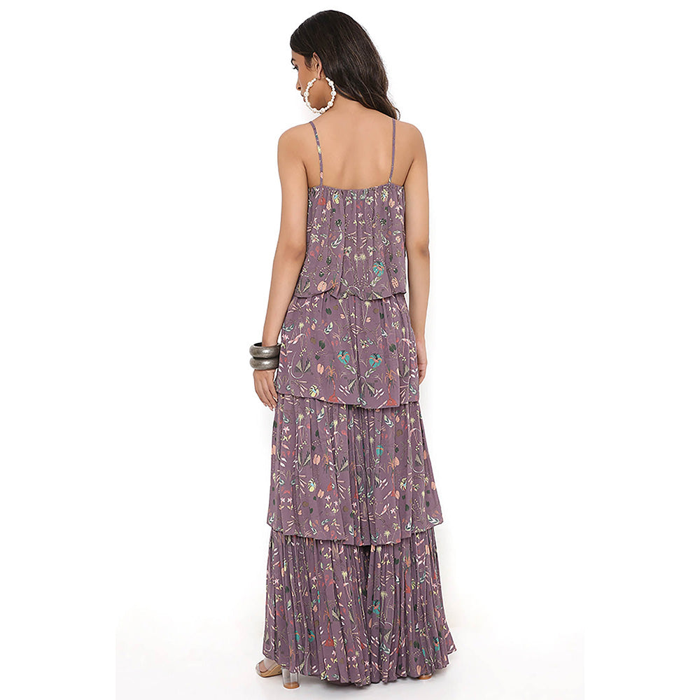 Payal Singhal Purple Print Top with Layered Sharara (Set of 2)