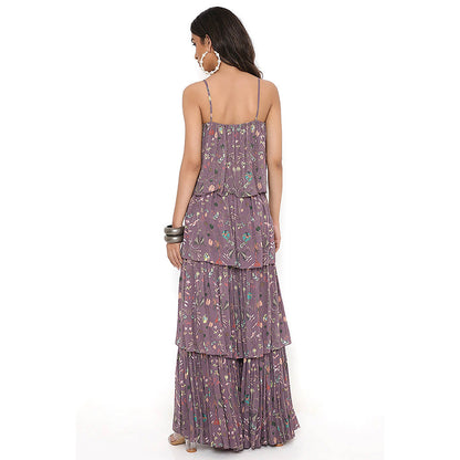 Payal Singhal Purple Print Top with Layered Sharara (Set of 2)