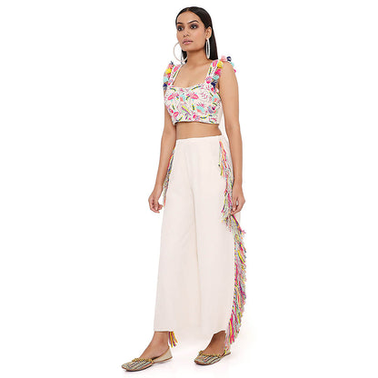 Payal Singhal White Embroidered Top with Cropped Pant (Set of 2)