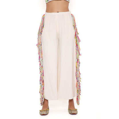 Payal Singhal White Embroidered Top with Cropped Pant (Set of 2)