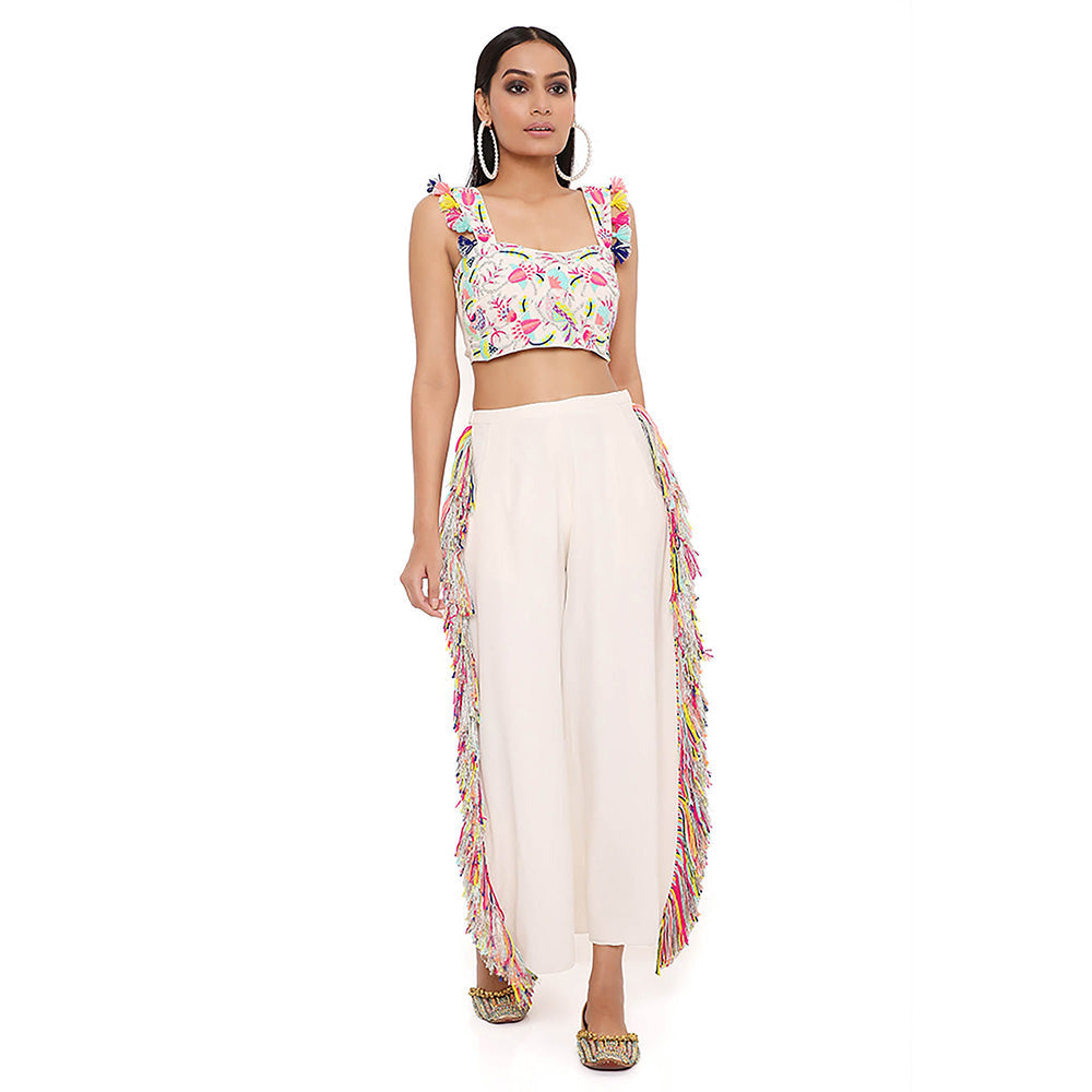 Payal Singhal White Embroidered Top with Cropped Pant (Set of 2)